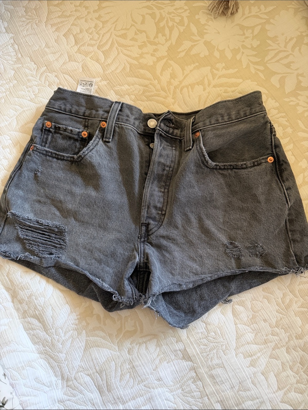 Levi's Black Washed Distressed Denim Shorts